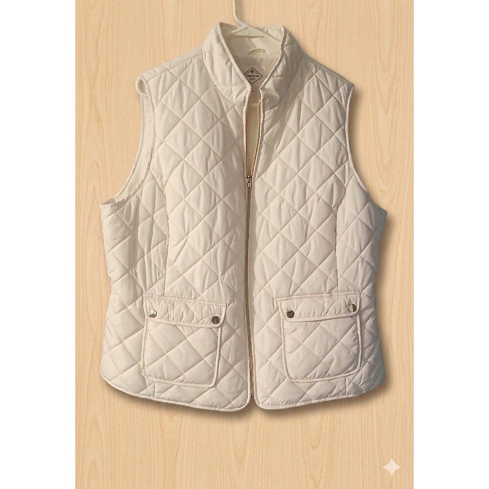 St Johns Bay Puffer Vest Zip Classic OFF White Super Cute SIZE  1X NWT